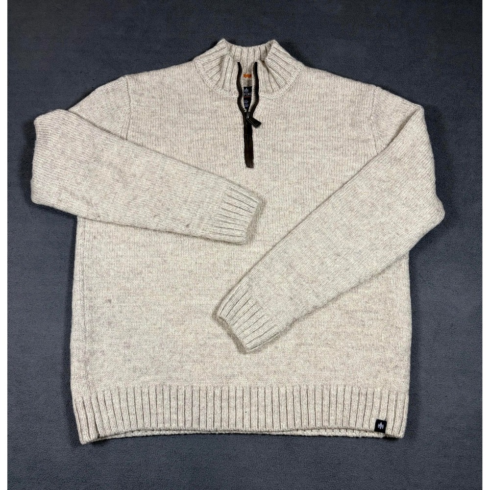 Rainforest Quarter Zip Sweater Mens Medium Beige Wool Blend Ribbed Pullover